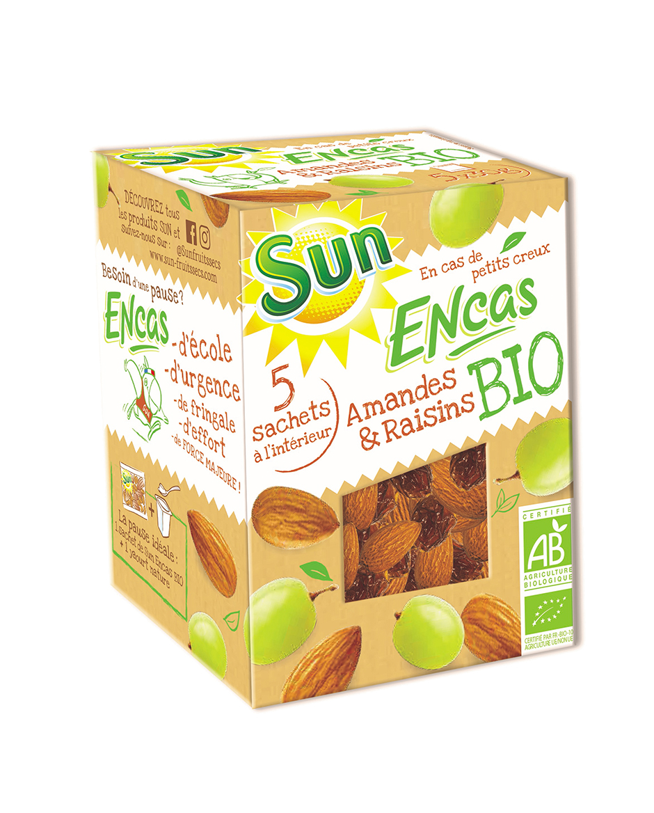 Boite De Sachets D Amandes Raisins Bio X G Sun Fruits Secs